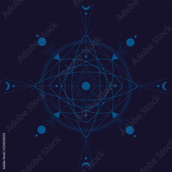 Fototapeta Sacred geometry symbol. Abstract esoteric sign. Vector line work for tattoos, tarot card backs and magical charms