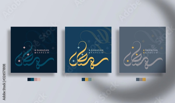 Obraz Ramadan kareem arabic calligraphy with three set color style