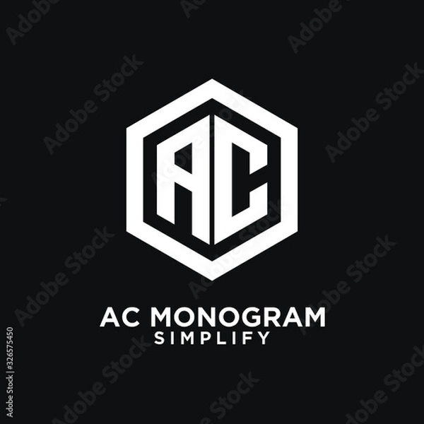Fototapeta black ac, ca, a c initial monogram hexagon letter logo design with  dark background