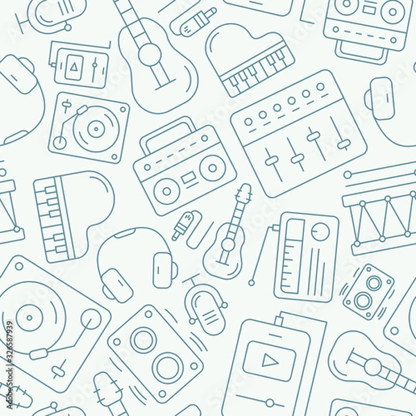 Fototapeta Music - Vector background (seamless pattern) of sound equipment for graphic design