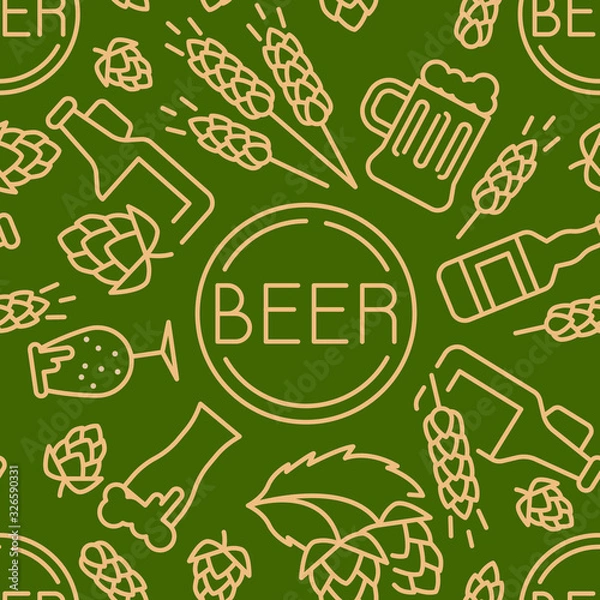 Fototapeta Beer icons pattern. Brewery seamless background. Seamless pattern vector illustration