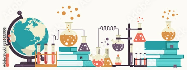 Fototapeta Laboratory equipment banner. Concept for science, medicine and knowledge. Flat vector illustration