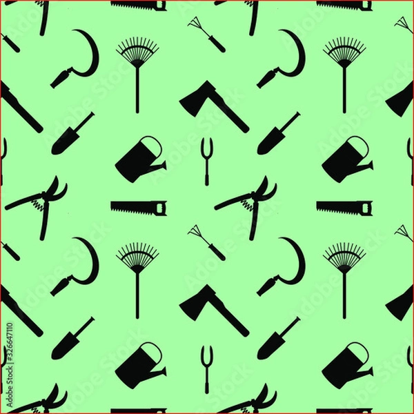 Obraz Gardening tools icons, seamless pattern.