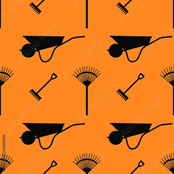 Obraz Gardening tools icons, seamless pattern.