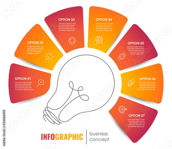 Fototapeta Vector Infographic design with icons and 7 options or steps. Infographics for business concept. Can be used for presentations banner, workflow layout, process diagram, flow chart, info graph