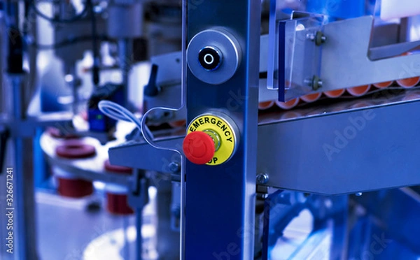 Obraz emergency stop button install at new pharmacological machine