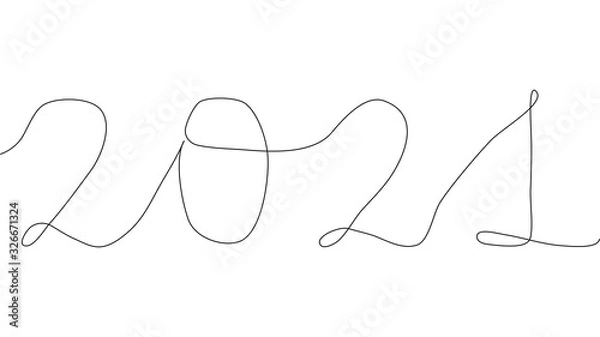 Fototapeta One line drawing style number 2021. Year of the cow