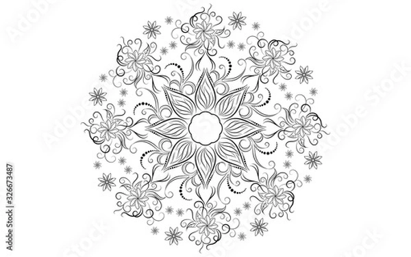 Obraz Circle pattern petal flower of mandala with black and white,Vector floral mandala relaxation patterns unique design with white background,Hand drawn pattern,concept meditation and relax