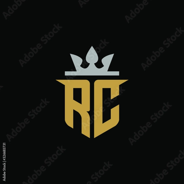Obraz Initial Letter RC with Shield King Logo Design