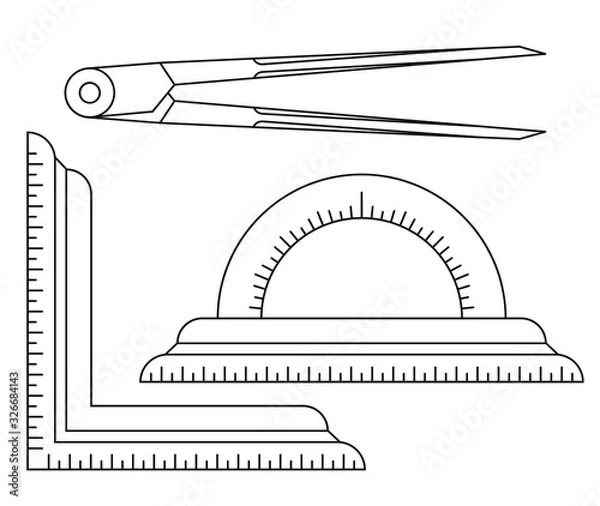 Fototapeta Geometry Symbols. Simple masonic square, compass, protractor.