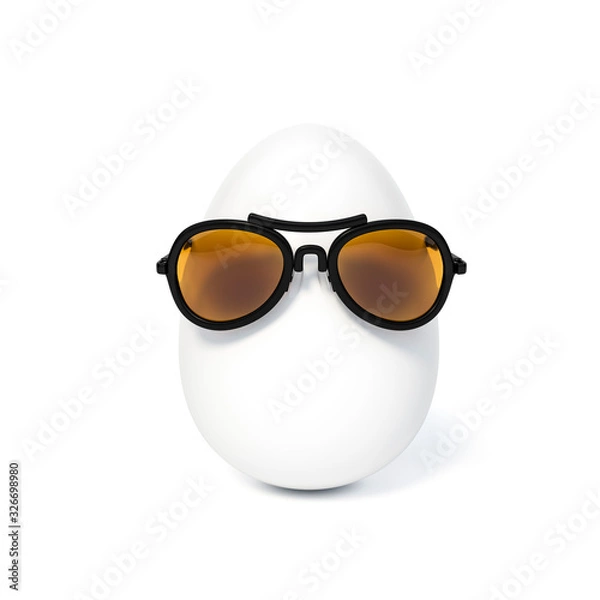 Fototapeta White easter egg with sunglasses isolated on white background 3d rendering. 3d illustration fashion and luxury of easter eggs holiday card template minimal concept.