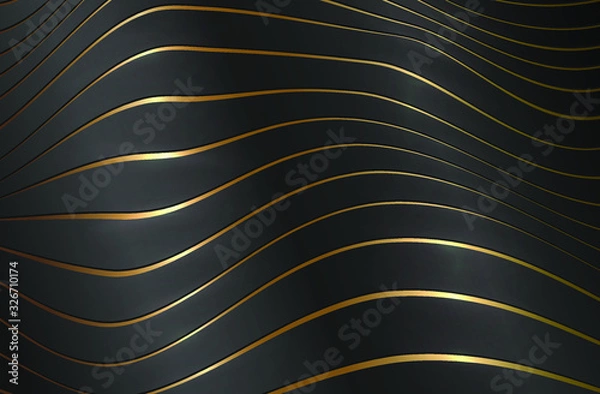 Fototapeta Dark luxury background black and gold threads premium vector background. Geometric glitter lines banner with 3D effect pattern. Template for ads, promo, invitation, flyer, card, poster, web and print 
