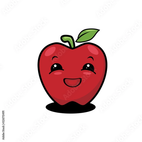 Fototapeta Illustration graphic vector of Cute Fruit - Apple, funny expression, kawaii style, fruit character, red apple vector.