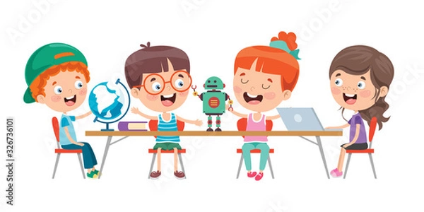 Fototapeta Little Children Studying At Classroom