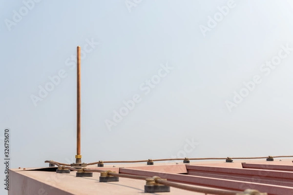 Obraz lightning copper rod and cable on roof