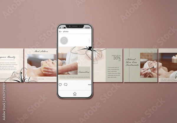 Obraz Social Media Carousel Post Layout Set with Hand Drawn Flowers