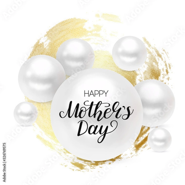 Obraz Realistic white Pearls on golden background