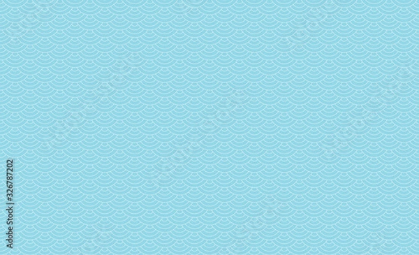 Fototapeta Seamless asian vector wave pattern. Repeating clouds of sky chinese texture. White blue line art illustration. Vintage japanese geometric shape background