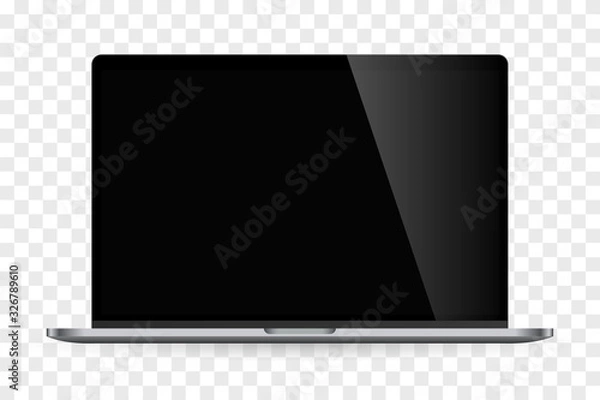 Fototapeta Realistic laptop computer monitor with black screen and checkerboard background. Illustration vector illustrator Ai EPS