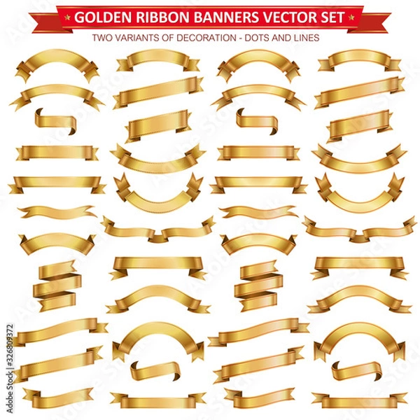 Obraz Golden Ribbon Banners Vector Collection