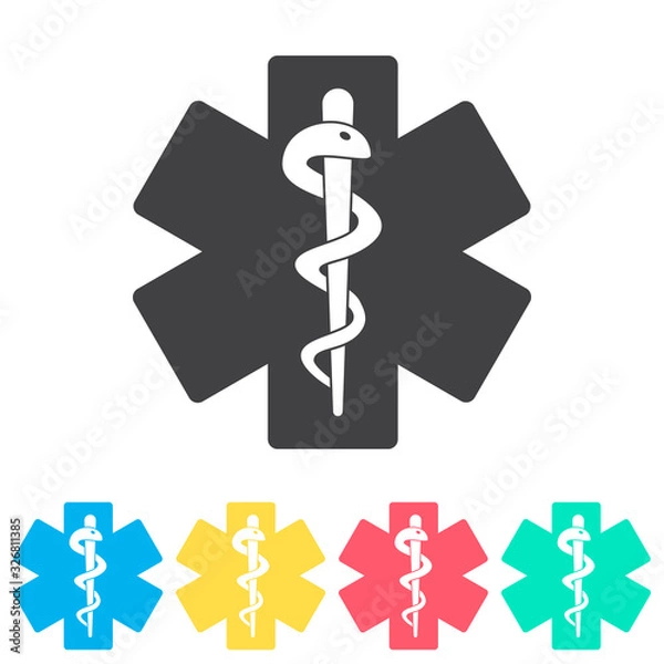 Fototapeta Life star medical snake multi color icon set. Simple glyph, flat vector of medical icons for ui and ux, website or mobile application
