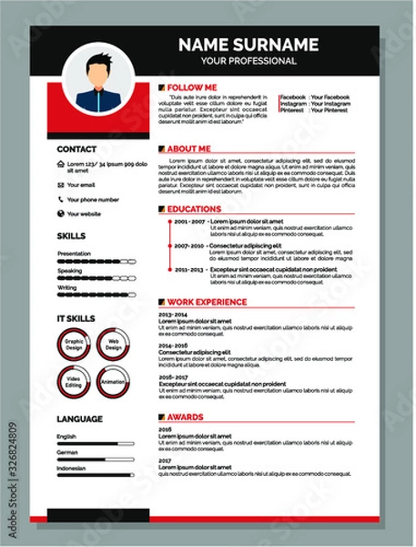 Fototapeta best resume template vector design for job application