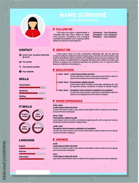 Fototapeta best resume template vector design for job application
