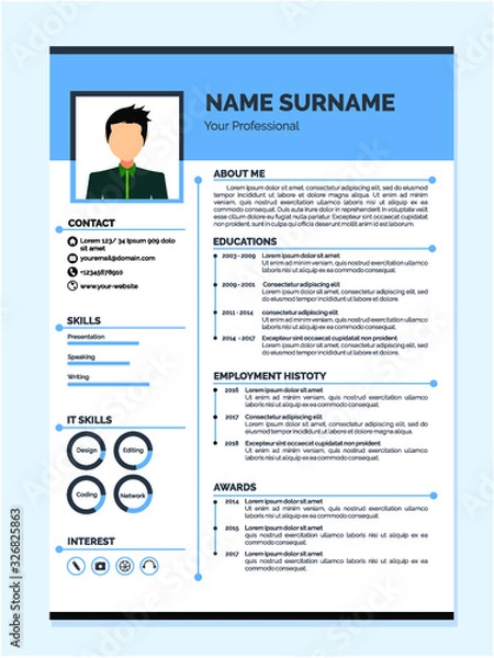 Fototapeta best resume template vector design for job application
