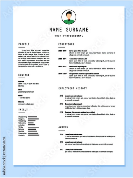 Fototapeta best resume template vector design for job application