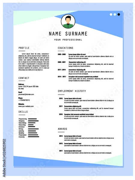 Fototapeta best resume template vector design for job application