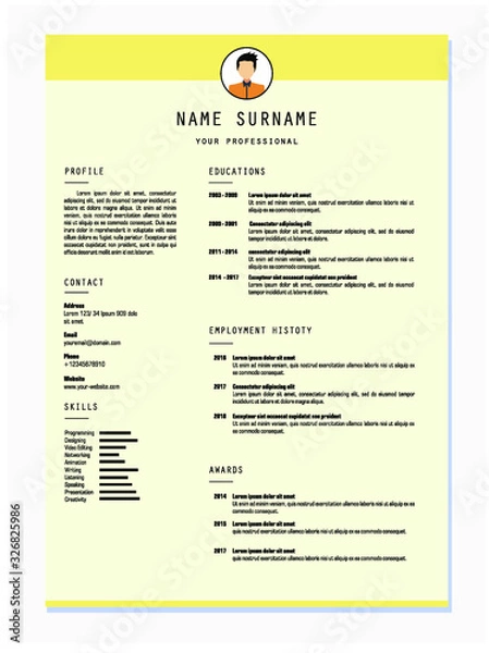 Fototapeta best resume template vector design for job application