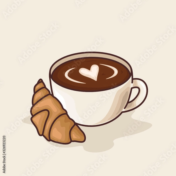 Fototapeta Coffee Latte with Croissant Illustration - Vector based and layered colors