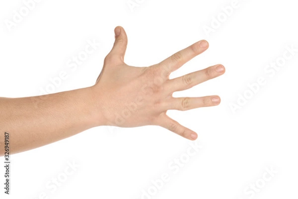 Obraz Young man on white background, closeup view