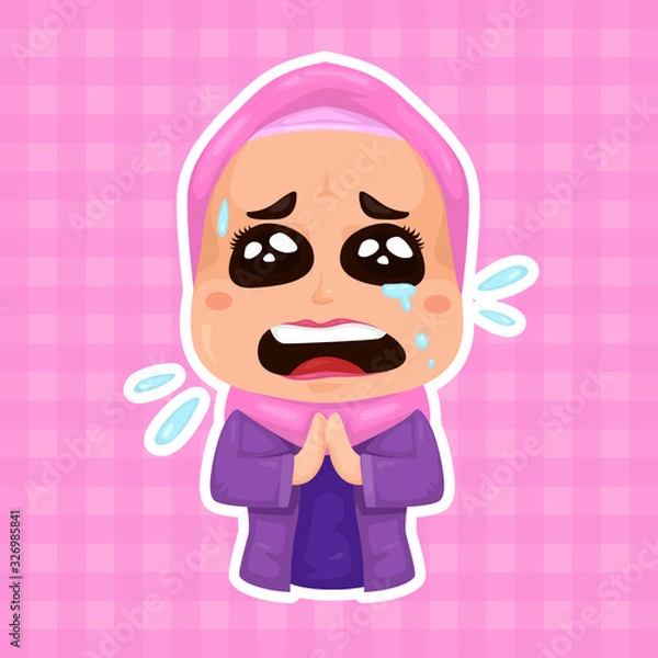 Fototapeta Crying Girl in Pink Hijab - Vector based layered color