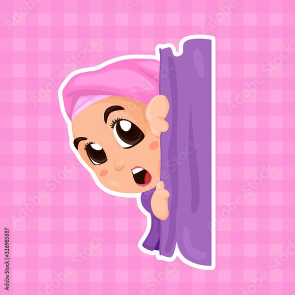 Fototapeta Peeking Girl in Pink Hijab - Vector based layered color