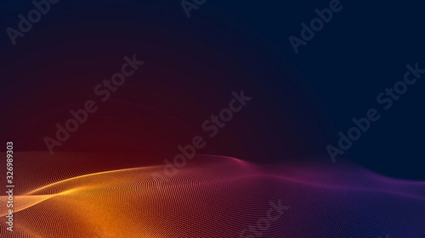 Obraz Dot red purple wave line light gradient dark background. Abstract  technology big data digital background. 3d rendering.