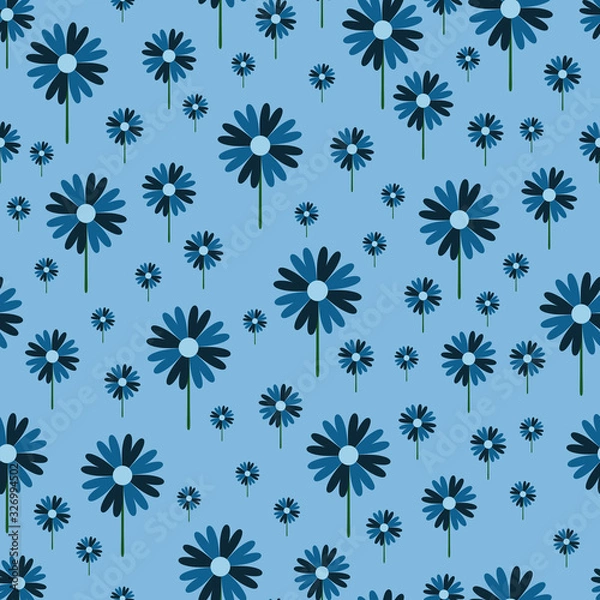 Fototapeta blue flowers seamless pattern