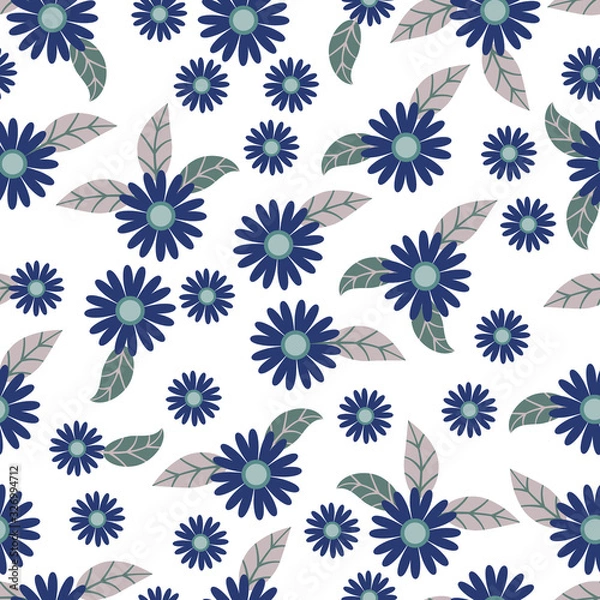 Fototapeta blue flowers seamless pattern