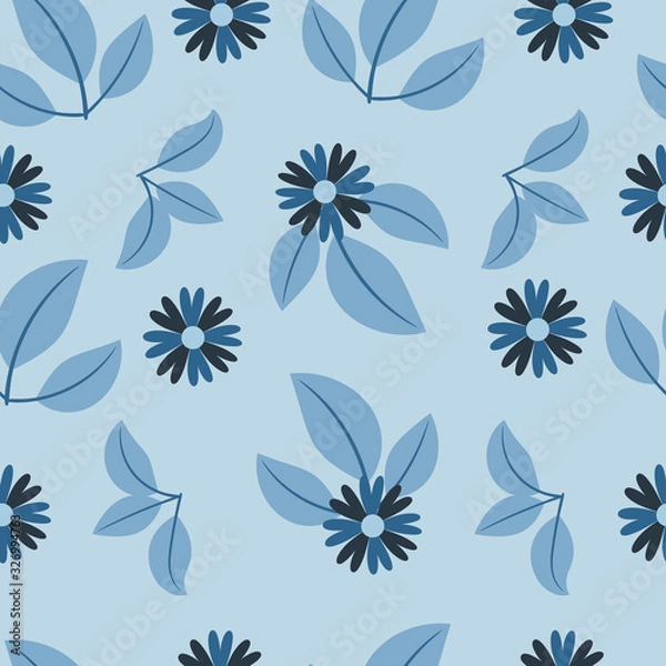 Fototapeta blue flowers seamless pattern