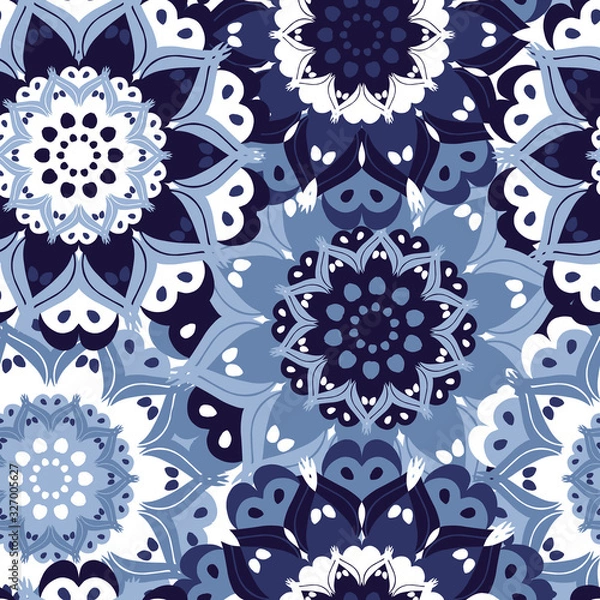 Fototapeta Mandala seamless pattern. Vintage decorative elements. Islam, Arabic, Indian, ottoman motifs. Seamless texture with a circular vintage elements. Kaleidoscope, medallion, yoga concept. Oriental style