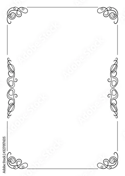 Obraz Vector Filigree Frame, Calligraphic Design Element, Black and White Background.