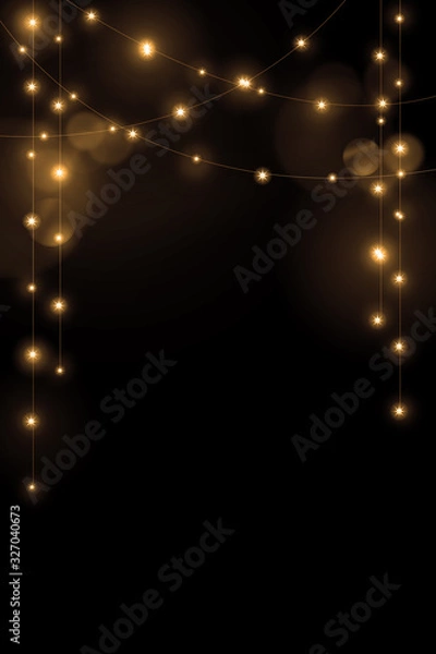 Obraz Gold string lights on black background