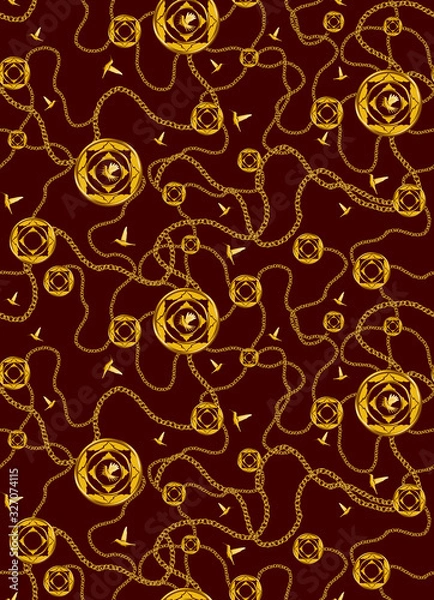 Fototapeta geometric gold chain pattern with bird