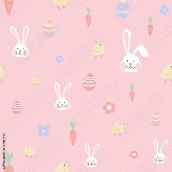 Fototapeta Vector Easter Bunny and Eggs hand drawn seamless pattern