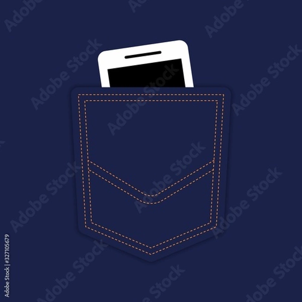 Fototapeta Jeans with cell phone pocket. Vector illustration