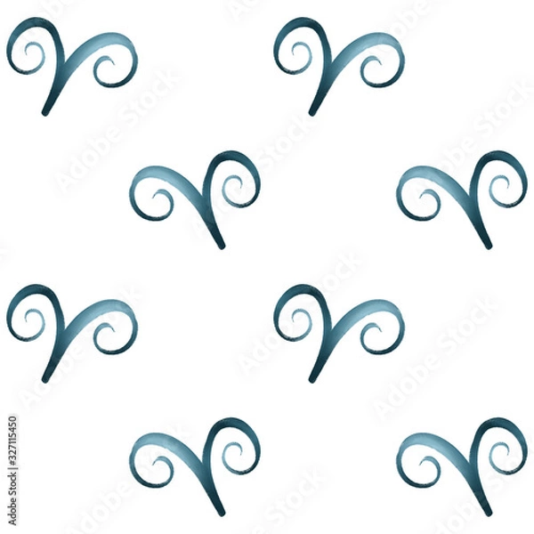 Fototapeta Geometric gouache hand painted seamless swirl pattern in blue, white and teal