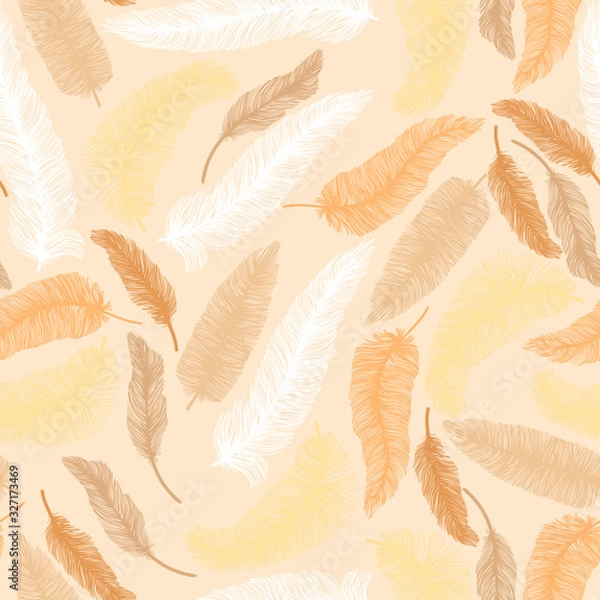Obraz Vector hand drawn seamless pattern with birds fethers silhouette. Ethnic design, boho chic, tribal symbol. Good fabric, textile, wallpaper