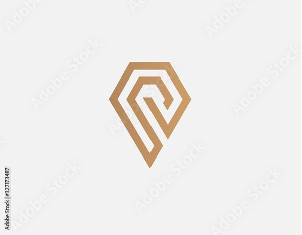 Obraz Gold linear abstract logo in the form of a maze and letter P