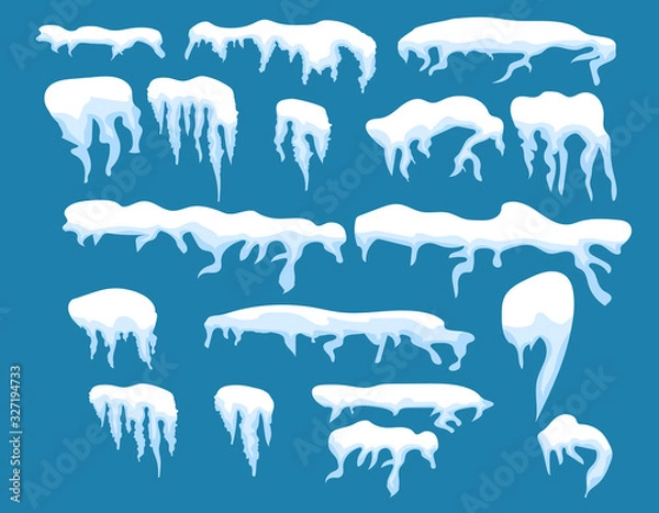 Fototapeta Snow caps, ice cap winter decoration. Snowy frames Vector isolated