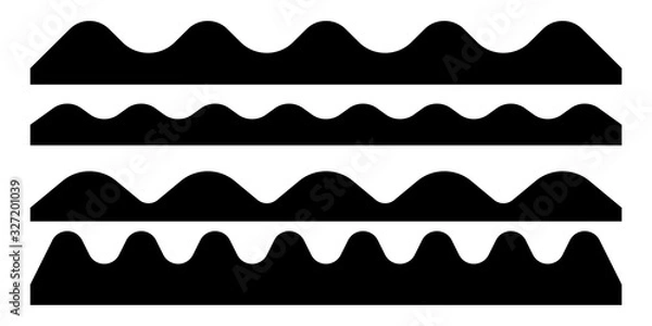 Fototapeta Set of black wave silhouette isolated on white background. Vector illustration